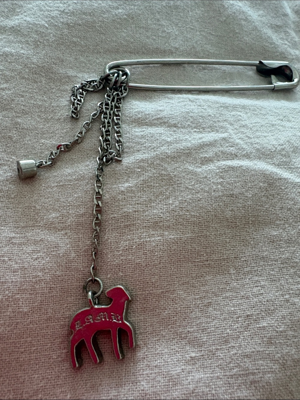 L.A.M.B. Silver Safety Pin Key Holder with Pink Enamel Animal Charm